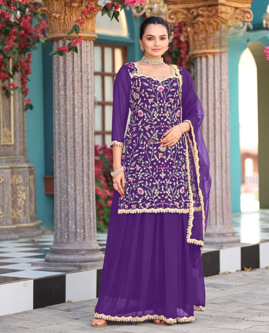 PURPLE - Royal Purple Grace Sharara Style Suit.